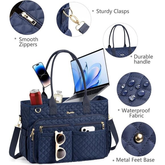 Teacher Bags for Women 15.6 Inch Laptop Work Tote Comfortable Quilted Shoulder - Picture 7 of 8